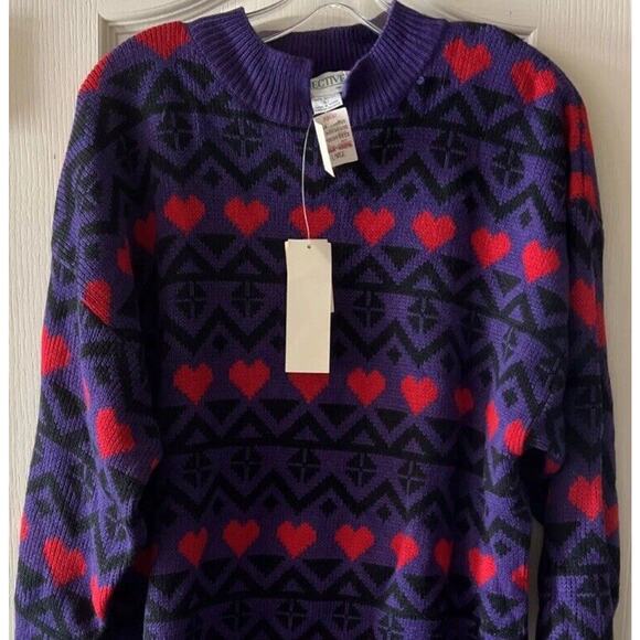NWT Vintage Objectives Tunic Sweater Purple W Black & Red Hearts NOS Size Large - Picture 1 of 12
